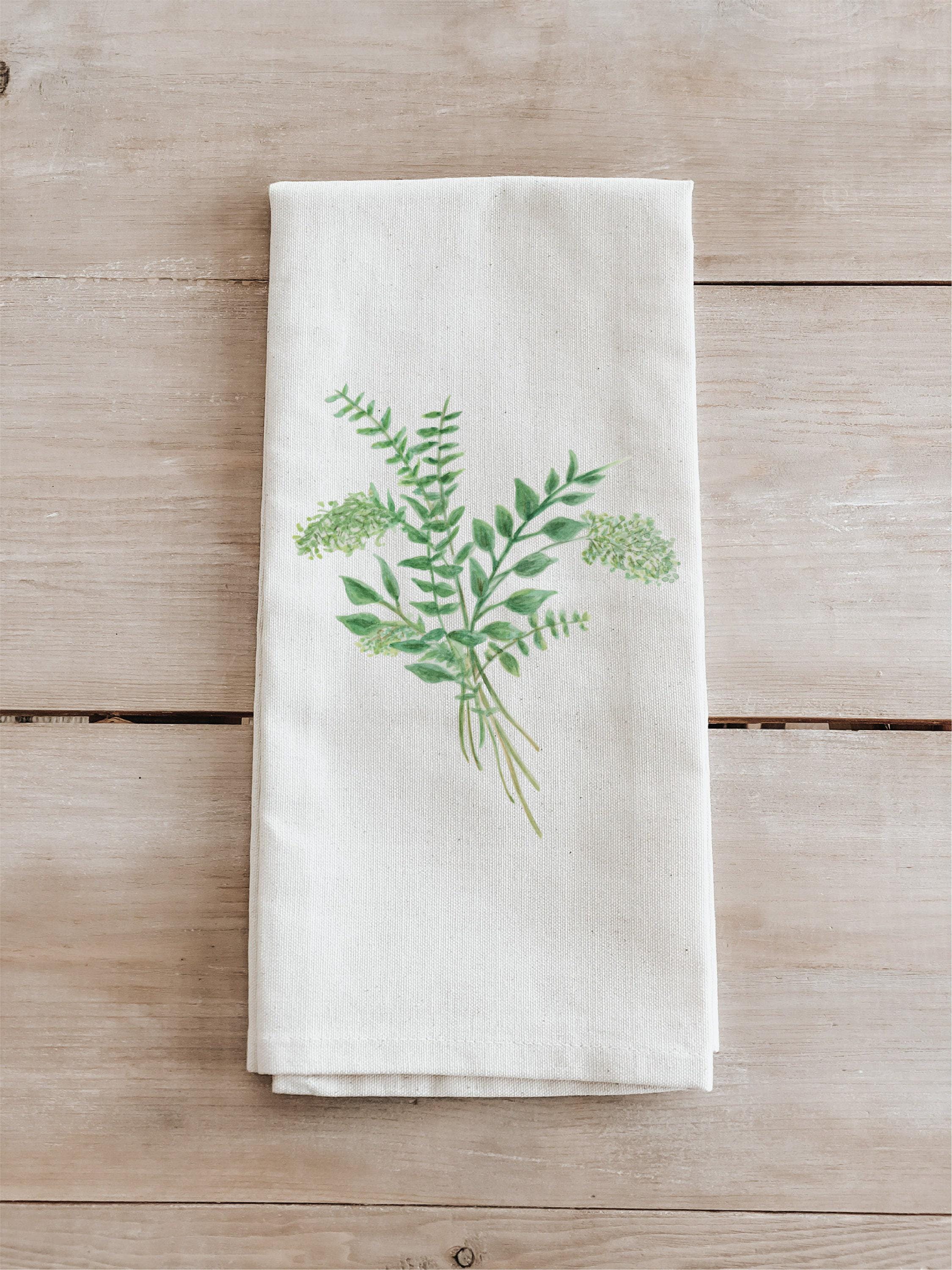 Organic Cotton Tea Towel: Eucalyptus Watercolor Print, USA Made