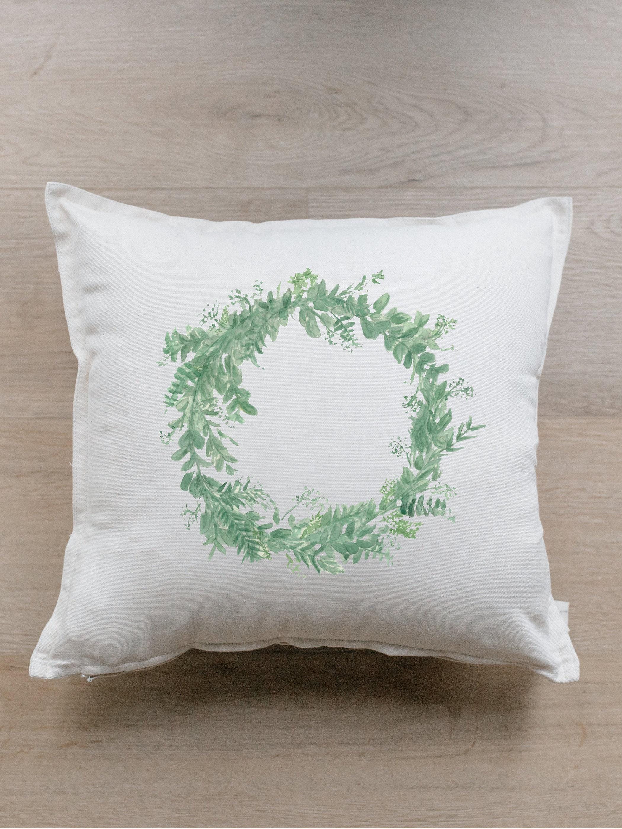 Throw Pillow - Floral Wreath Watercolor - Handmade in USA, 100% Organic Cotton, Home Décor, Spring, Summer, Housewarming Gift, Cushion Cover