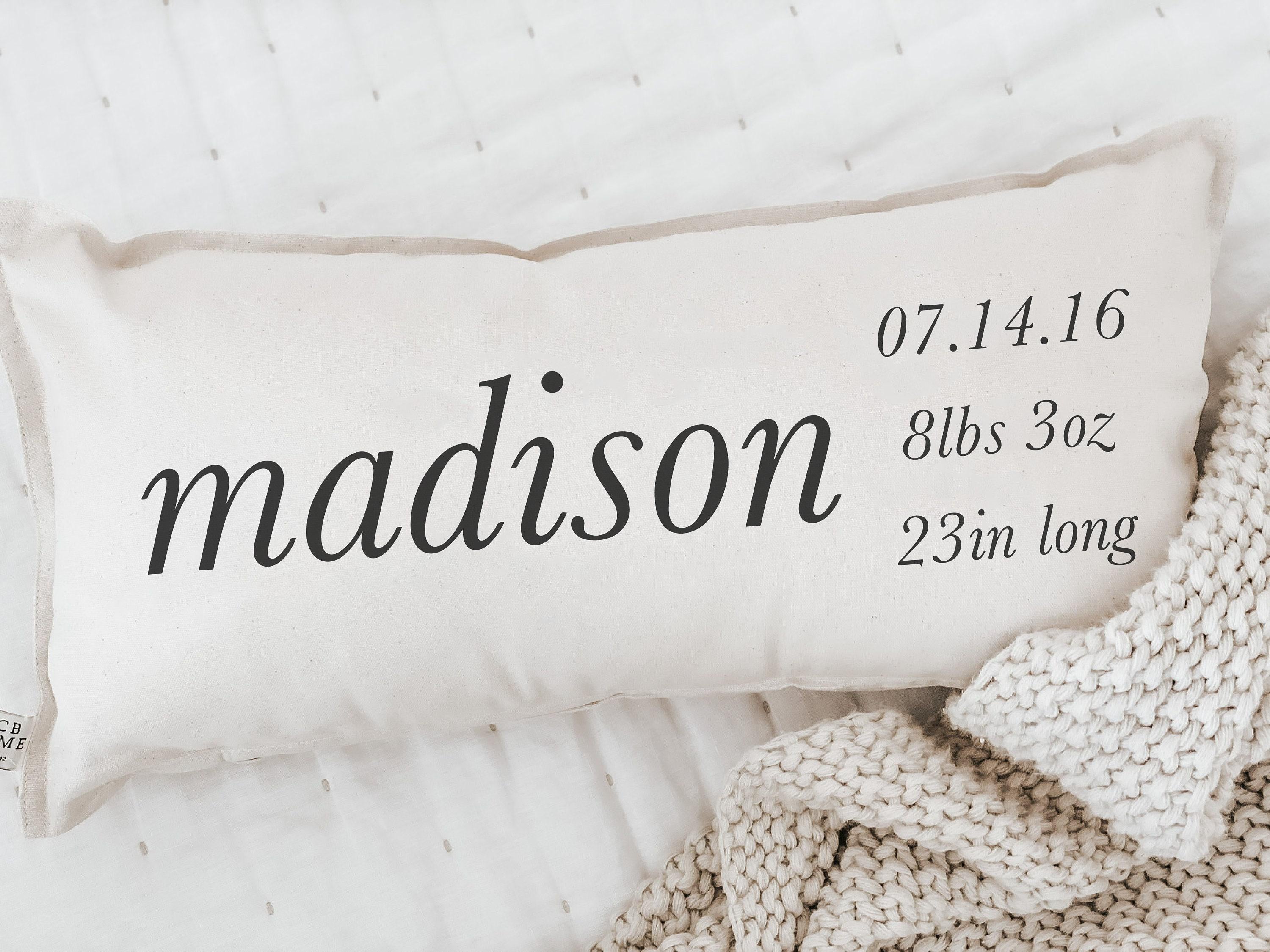Personalized Birth Stats Lumbar Pillow: Organic Cotton Nursery Decor