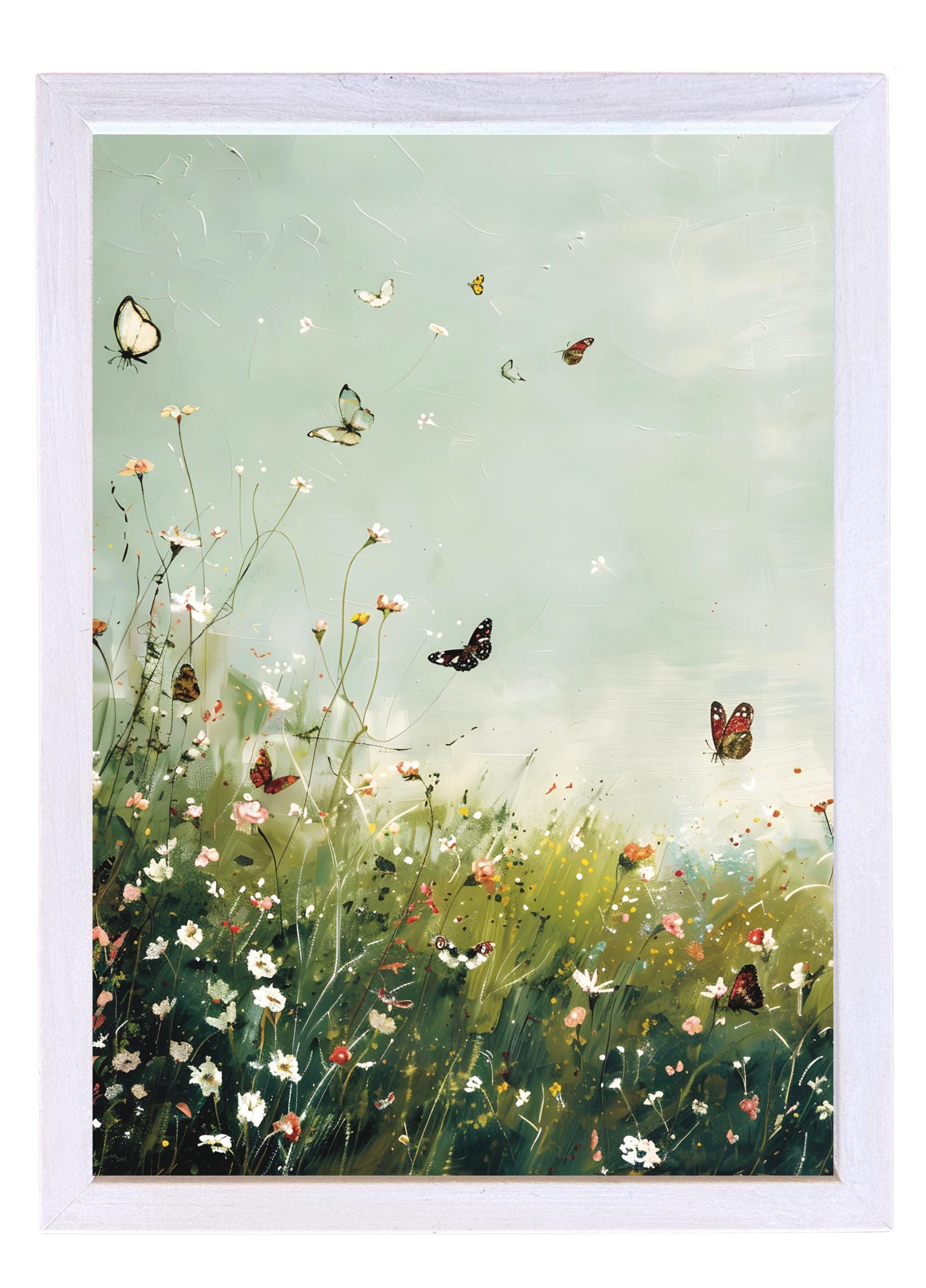 Wood Framed Print - Butterfly Field - Handmade in USA, gallery wall art, framed decor