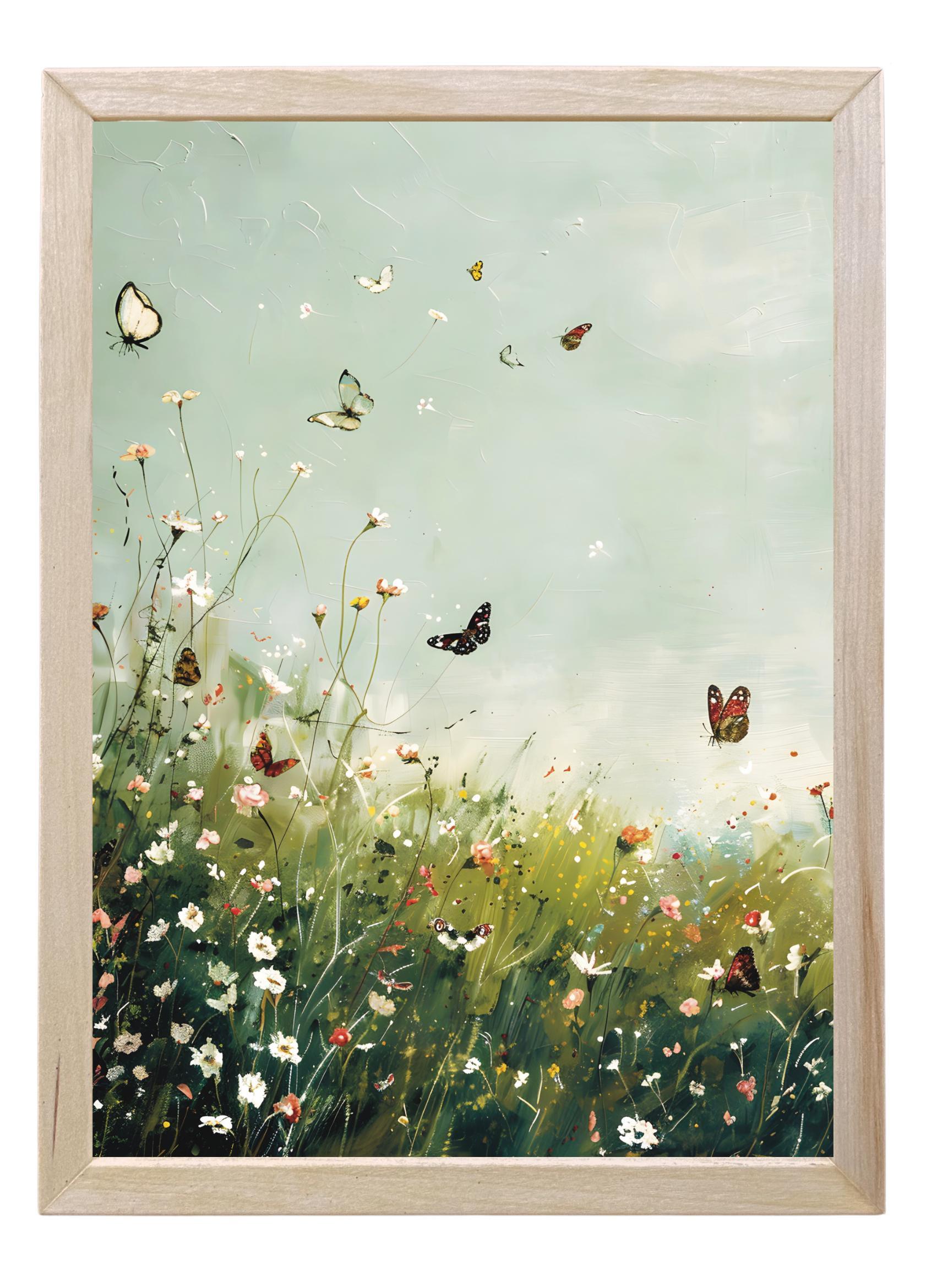 Wood Framed Print - Butterfly Field - Handmade in USA, gallery wall art, framed decor