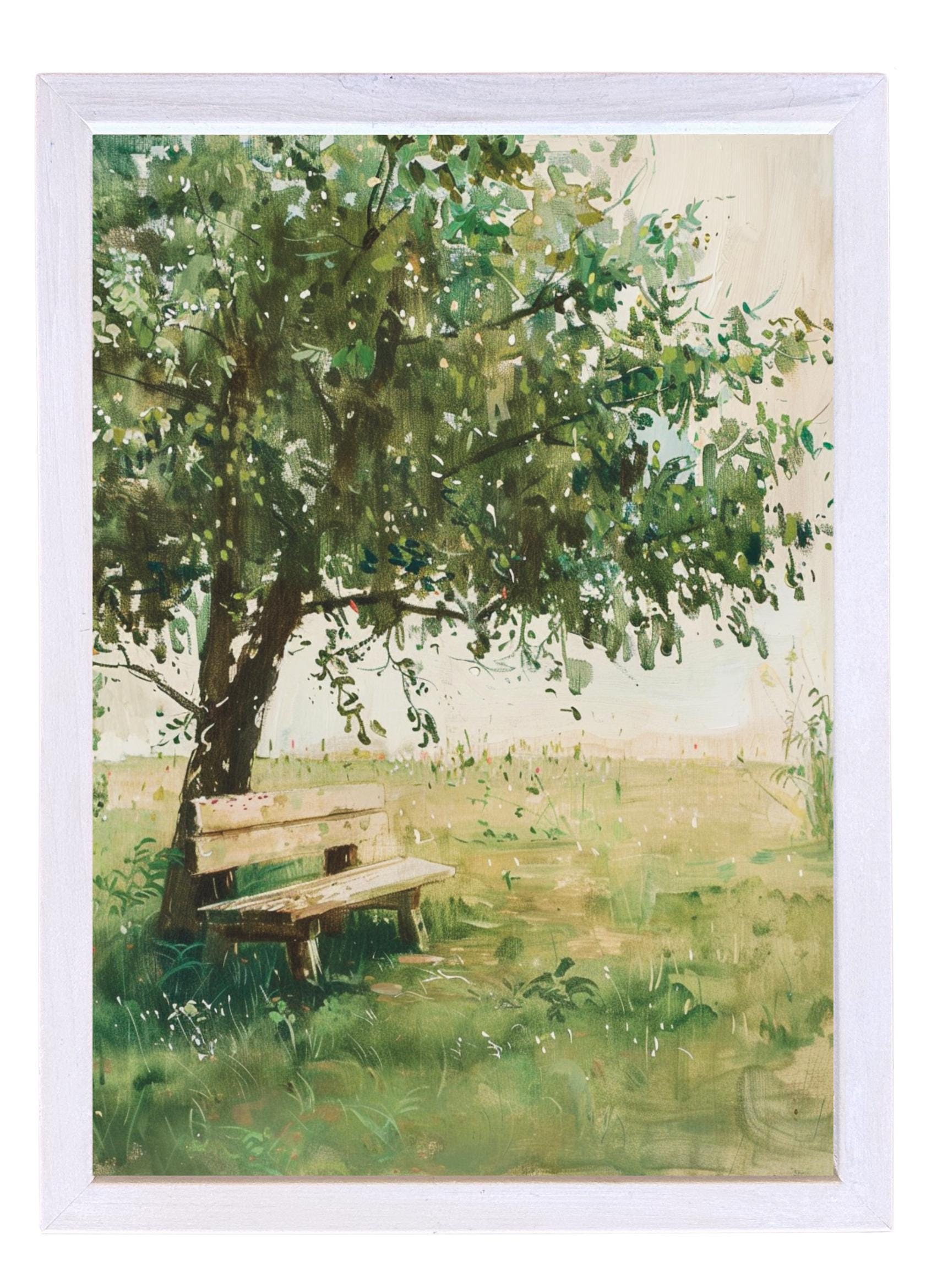 Wood Framed Print - Shaded Bench - Handmade in USA, gallery wall art, framed decor