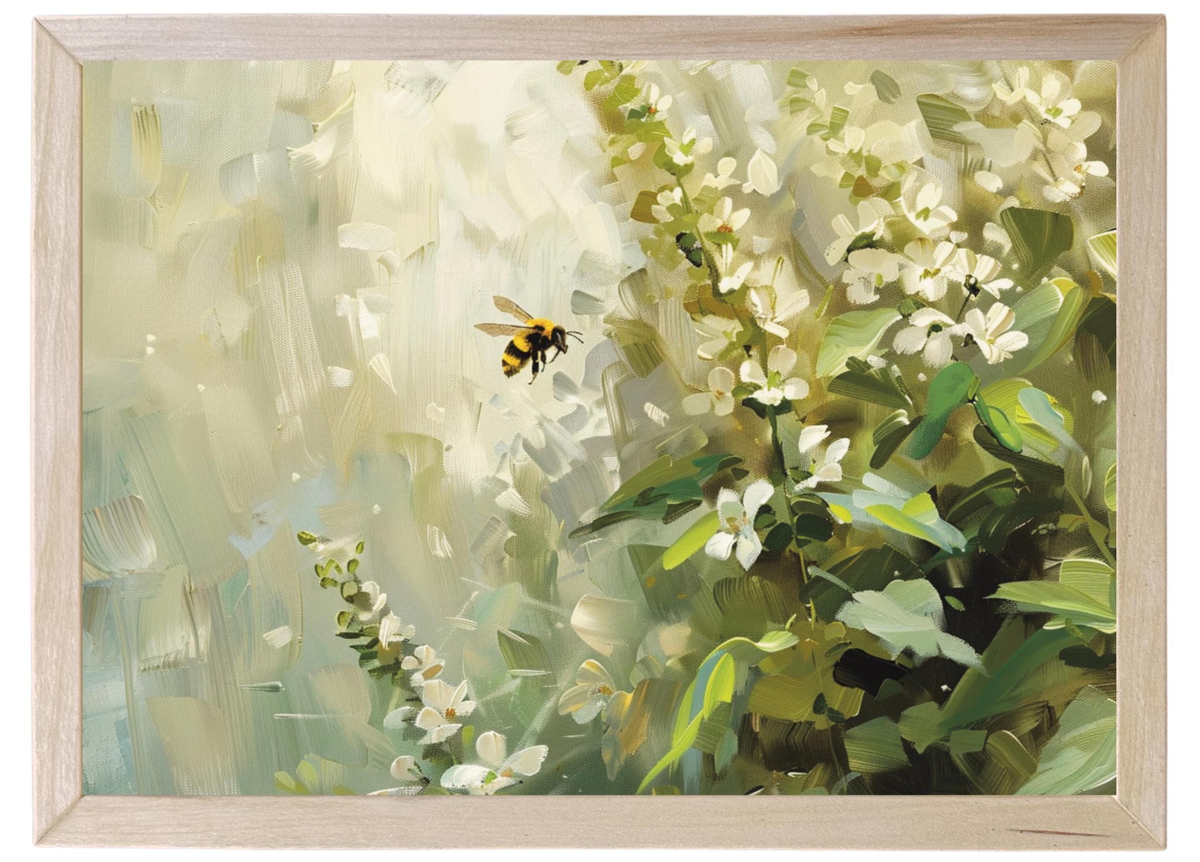 Wood Framed Print - Bees Buzzing - Handmade in USA, gallery wall art, framed decor