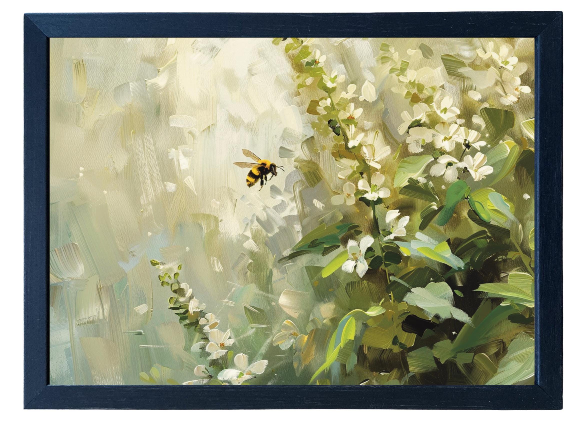 Wood Framed Print - Bees Buzzing - Handmade in USA, gallery wall art, framed decor