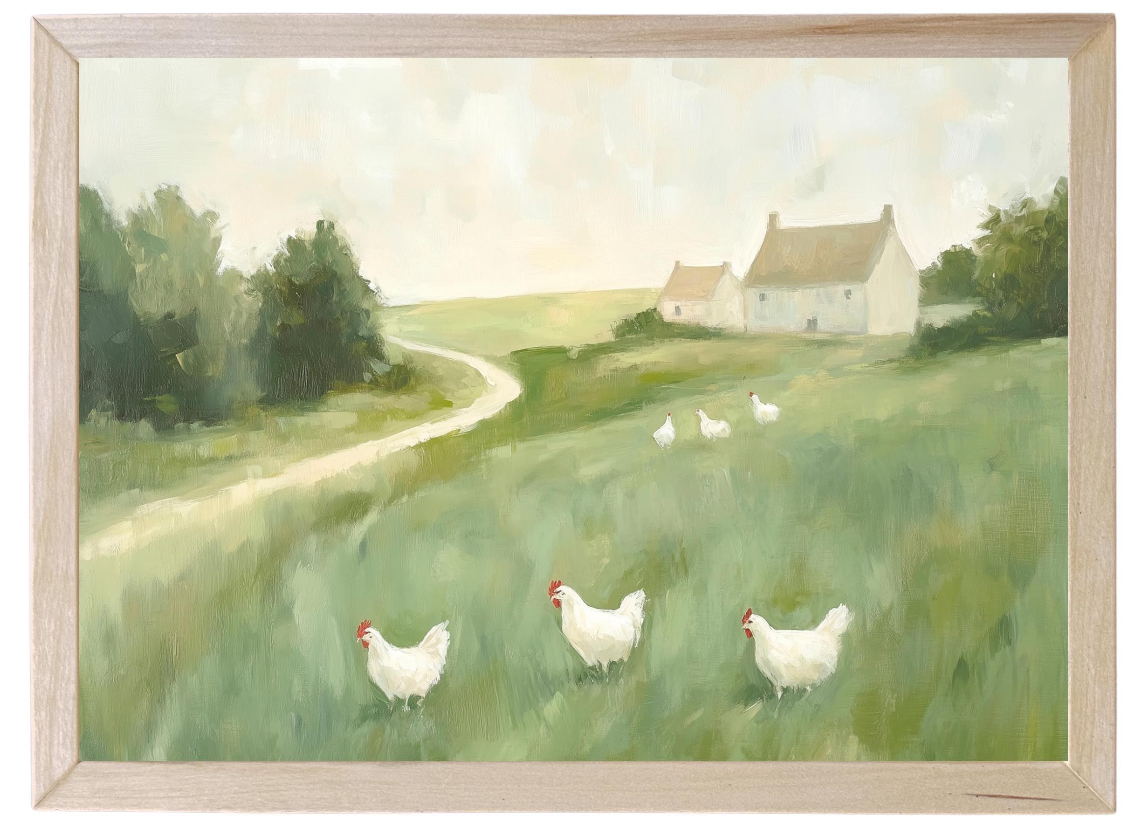 Wood Framed Print - Chicken Pasture - Handmade in USA, gallery wall art, framed decor