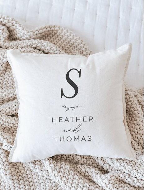 Throw Pillow - Personalized Initial and Names, couple, wedding gift, engagement gift, newlywed, valentines day gift, love, throw, cushion