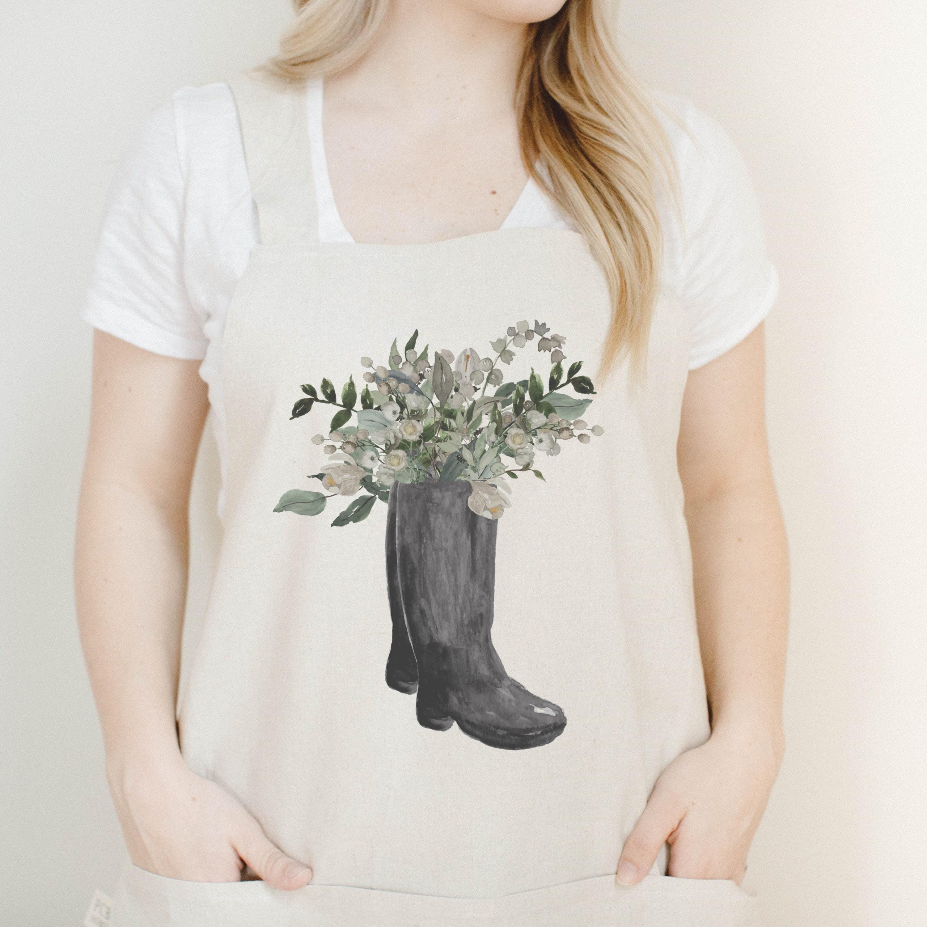 Boots Watercolor Apron: Unbleached Cotton Kitchen Decor