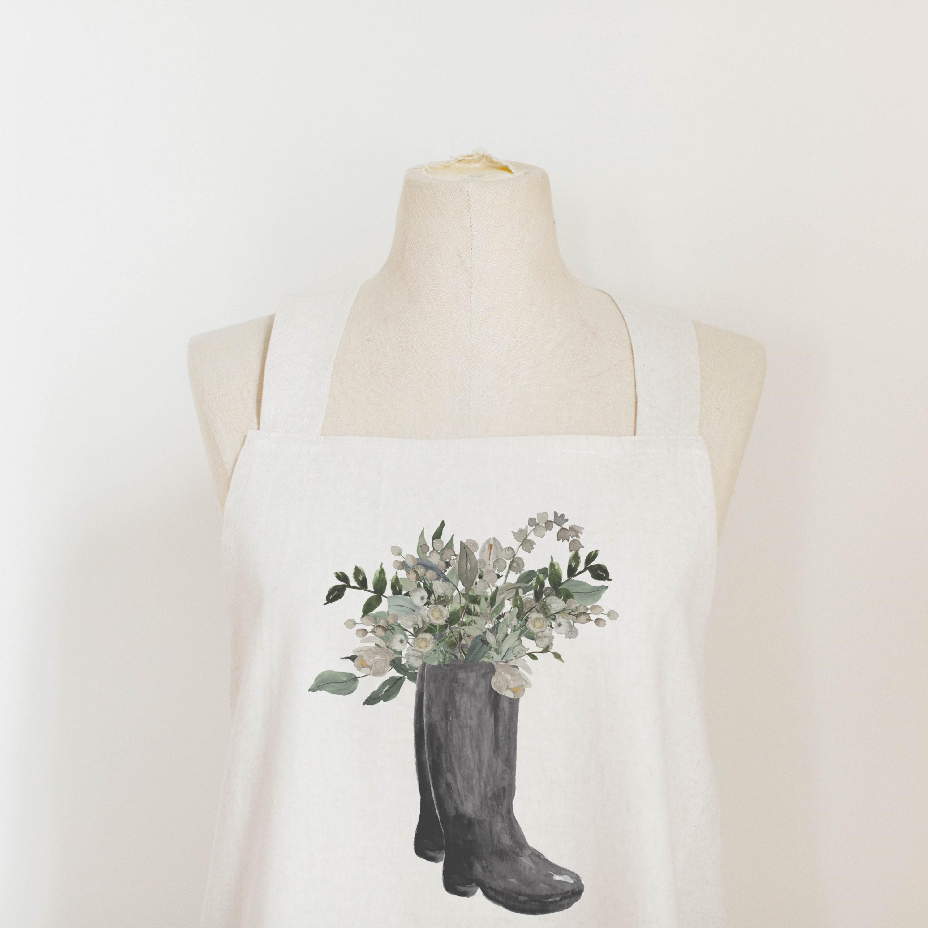 Boots Watercolor Apron: Unbleached Cotton Kitchen Decor