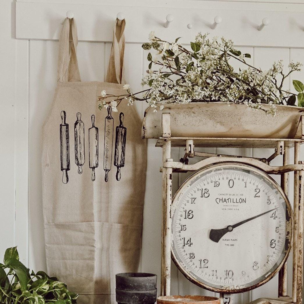 Apron - Rolling Pins - Women's Cross back Apron with pockets, gift for mom, chef, cook, kitchen, baking