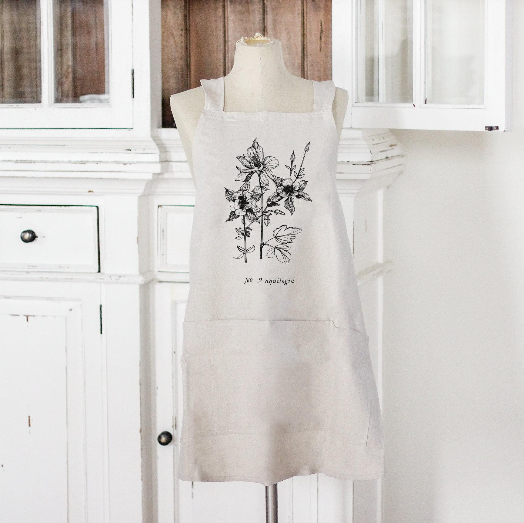 Apron - Botanical Flowers - Women's Cross back Apron with pockets, gift for mom, chef, cook, kitchen, baking