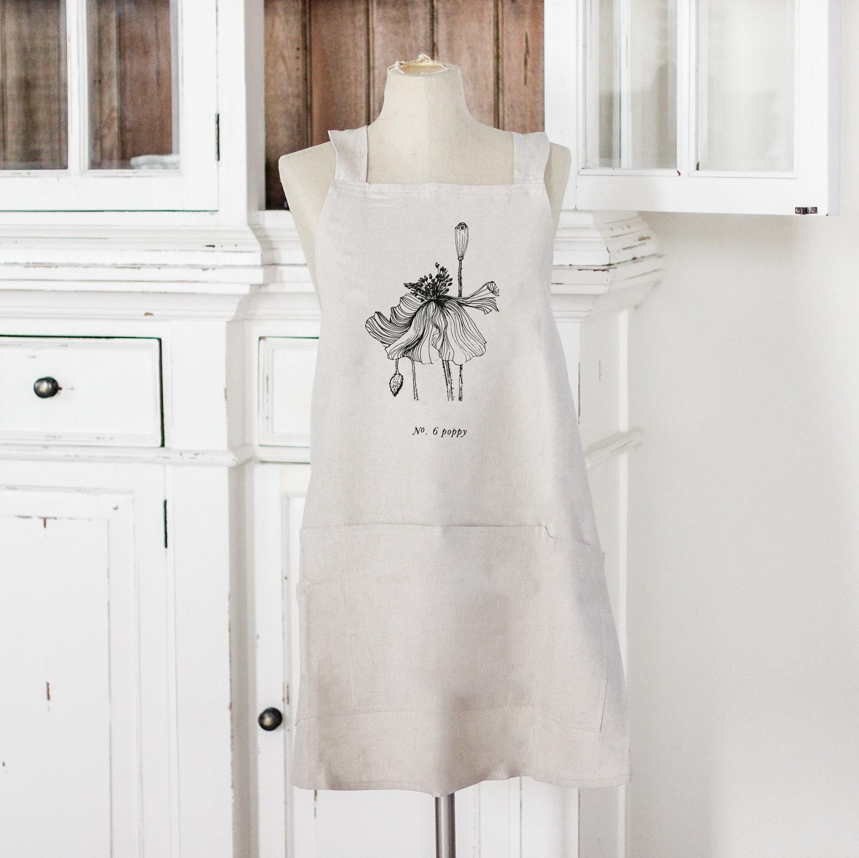 Apron - Botanical Flowers - Women's Cross back Apron with pockets, gift for mom, chef, cook, kitchen, baking