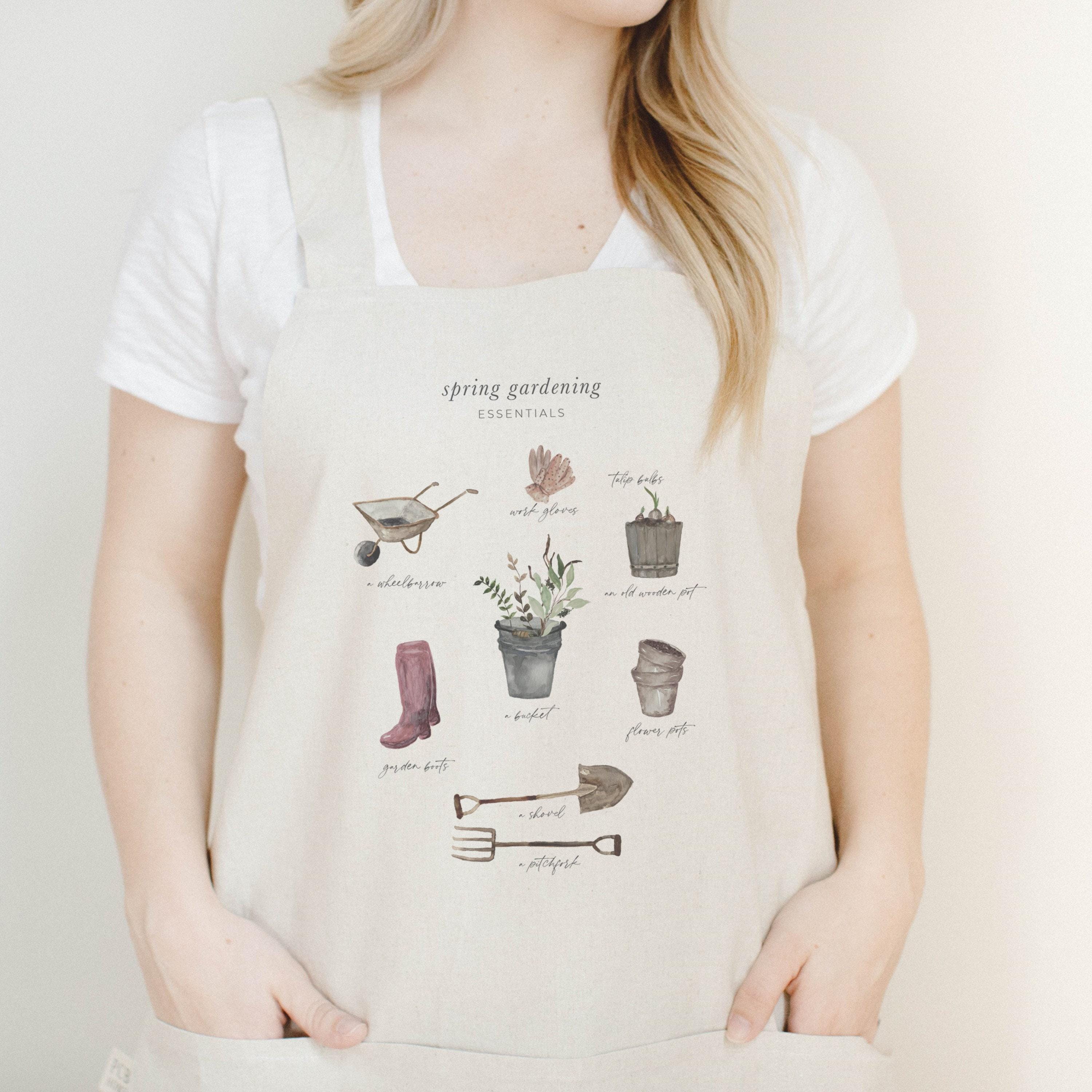 Apron - Garden Essentials Watercolor, present, housewarming gift, kitchen decor, mother's day present, gift for mom, spring decor