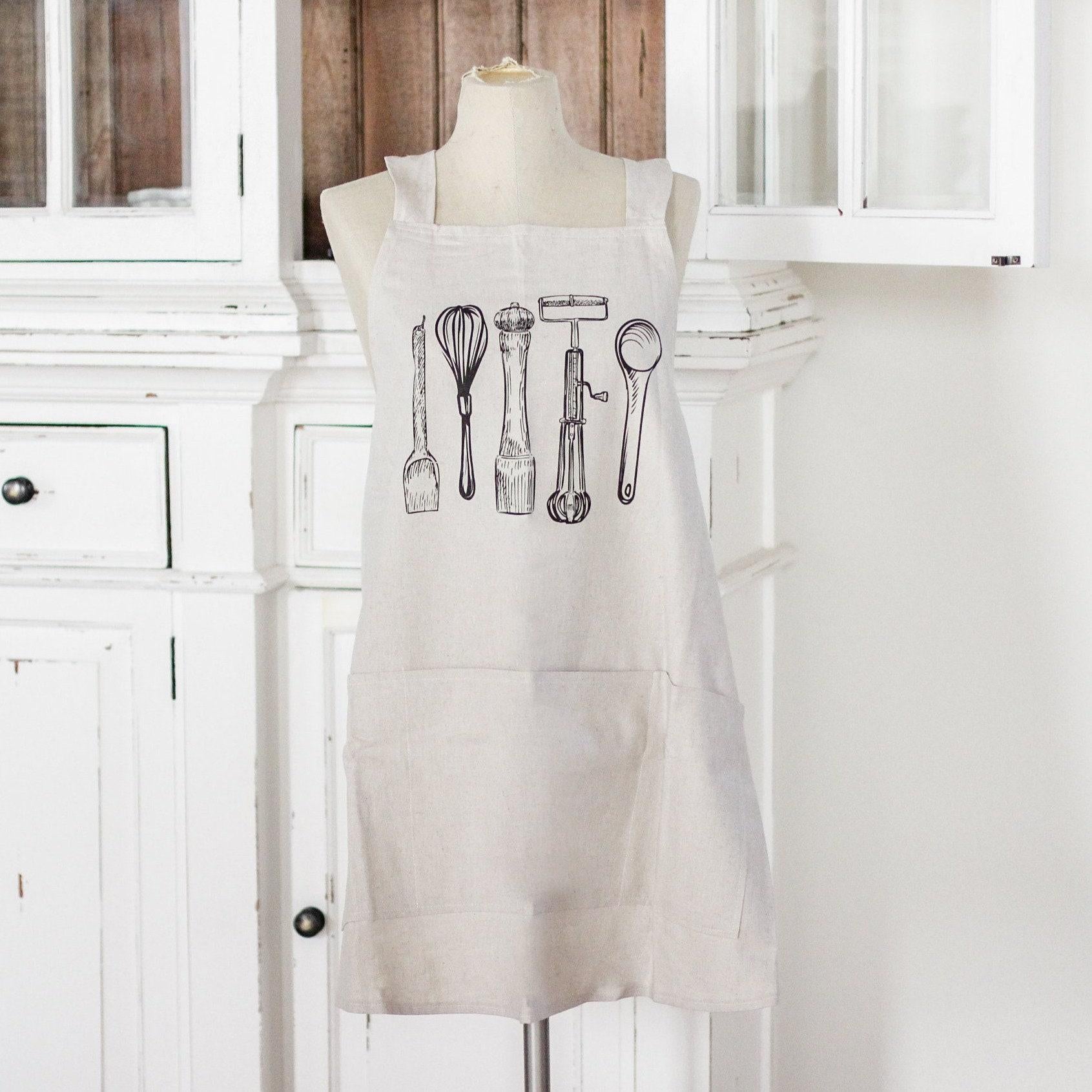 Apron - Cooking Utensils - Women's Cross back Apron with pockets, gift for mom, chef, cook, kitchen, baking