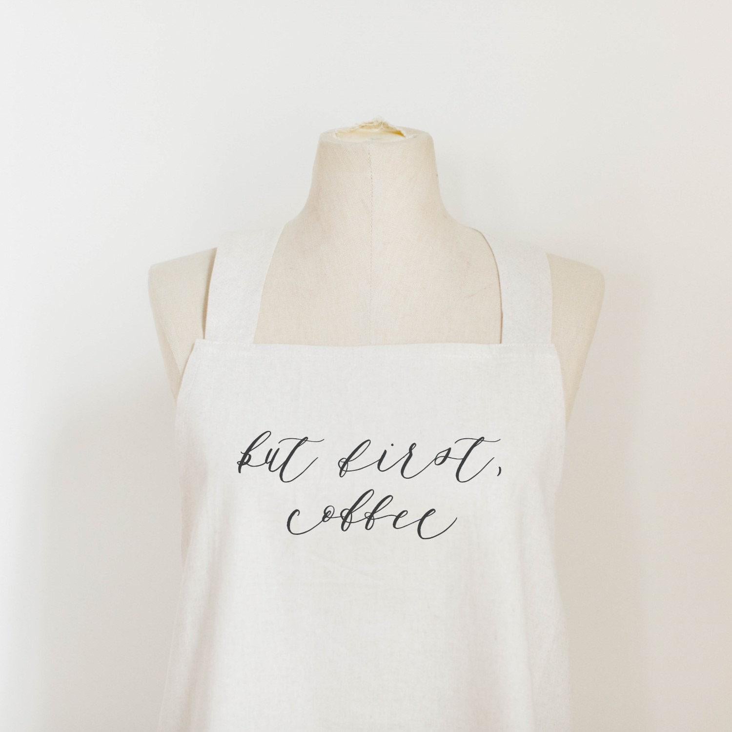Coffee First Apron: Unbleached Cotton Cross Back Kitchen Decor