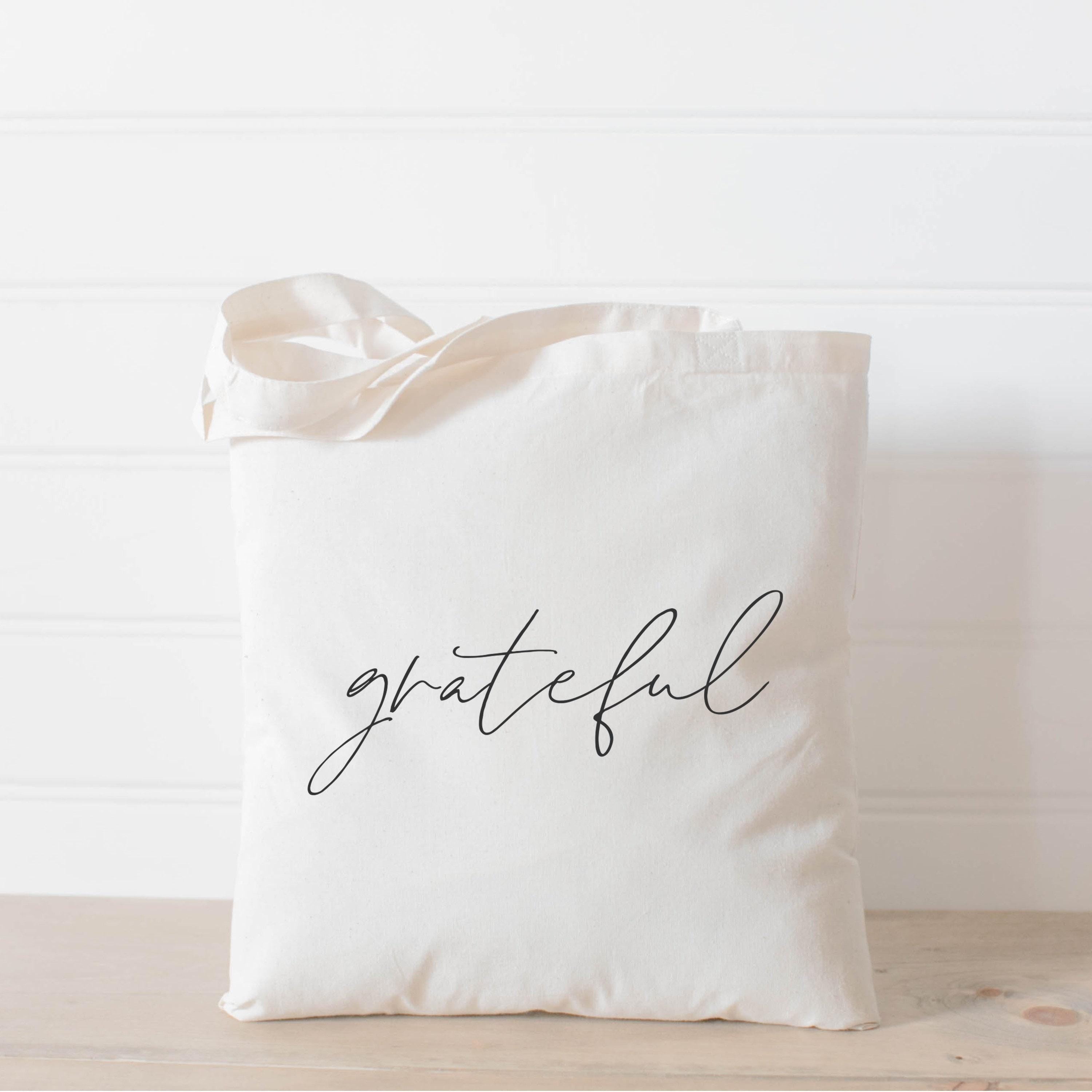 Tote Bag - Grateful Script, fall decor, apple picking, autumn essentials, housewarming gift, lifestyle decor, accessory bag