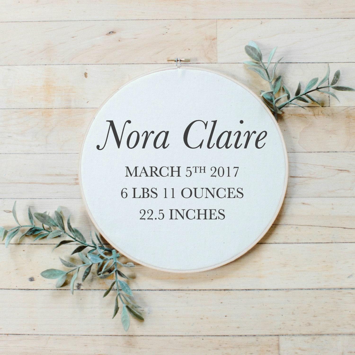 Personalized Embroidery Hoops - Personalized Birth Stat