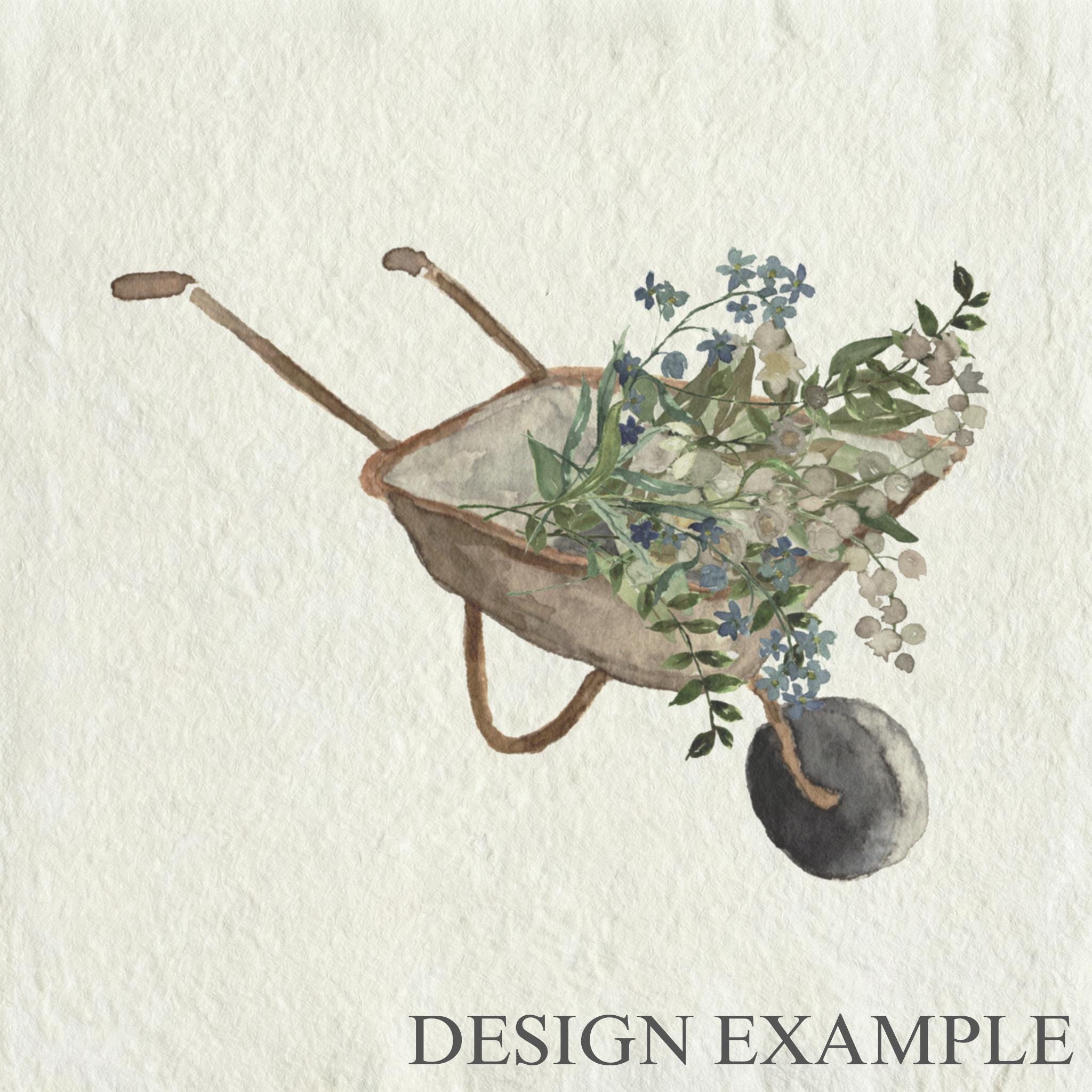 Glass Table Frames & Cards - Wheel Barrow Watercolor