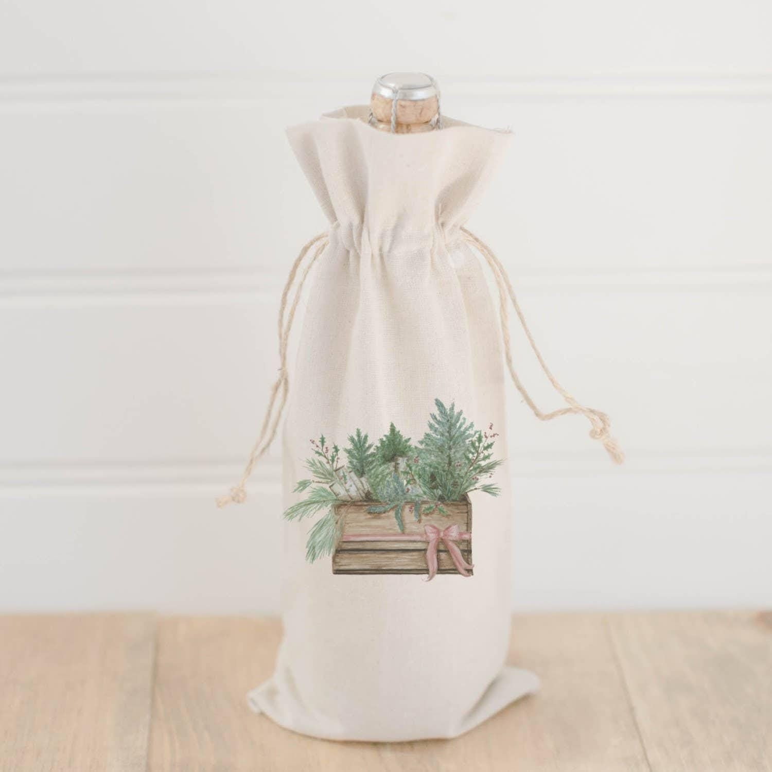 Wine Bags - Greens in Crate Watercolor