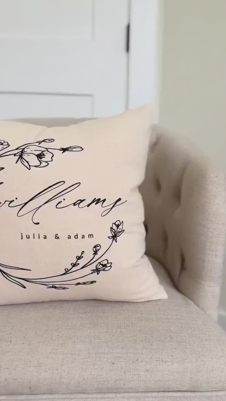 Personalized Throw Pillows - Personalized Last Name Floral